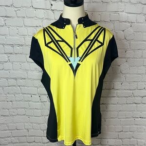 Jamie Sadock 1/4 zip golf shirt, yellow and black with stud details Large
